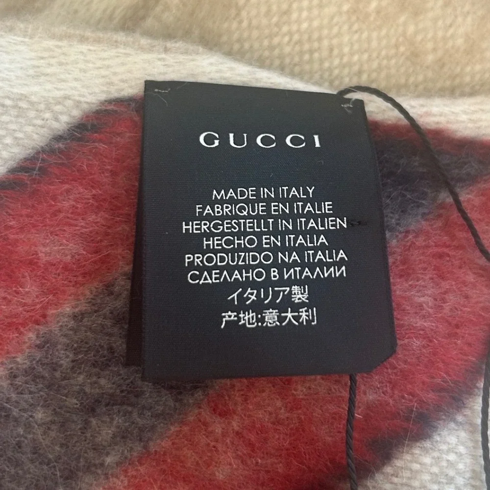 Gucci Nikky Scarf Wool Angora Monogram Stripe Fringe Italy Luxury Soft Classic